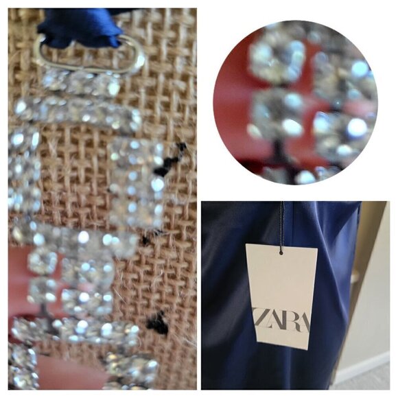 ZARA Blue Open Back Jewel Chain Satin Maxi  Dress 0387/197/490 -  M - Picture 7 of 9